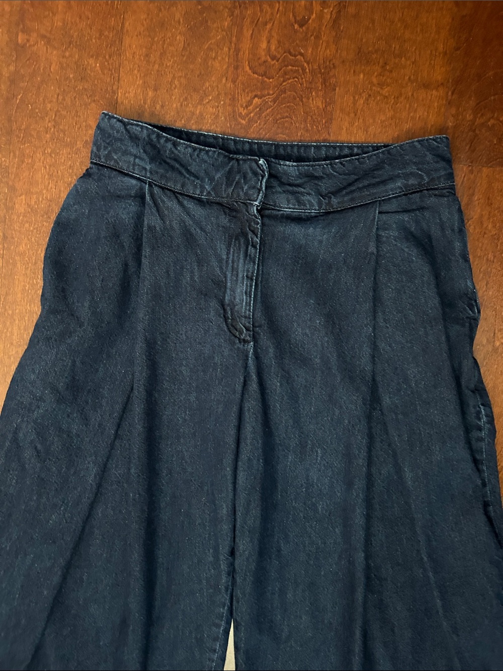 Zara Dark Blue Wide-Leg Pleated Culotte Jeans, Size 6 - Picture 7 of 14